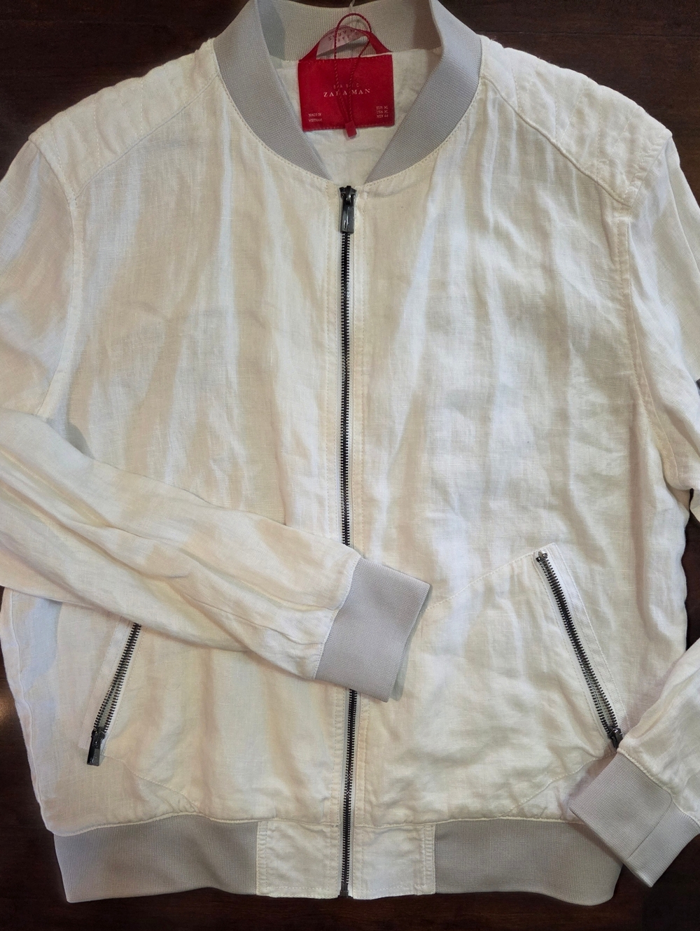 Zara Men's Linen White Bomber Jacket